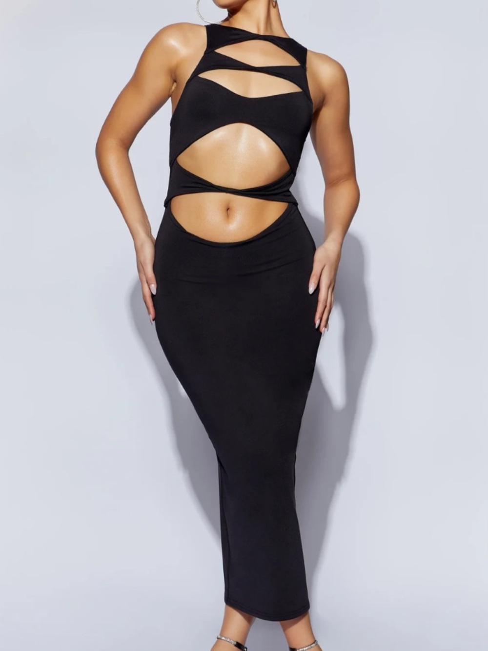 Meshki Black Strappy Cutout Maxi Dress